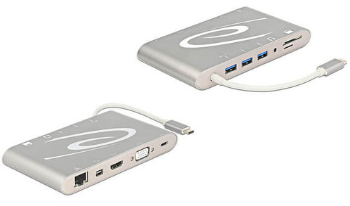 Dock USB 3.1 C M <-> 1000Tx +HDMI +Mini DP +VGA + 3x USB 3.0 AH +Jack +SD +USB Power Delock
