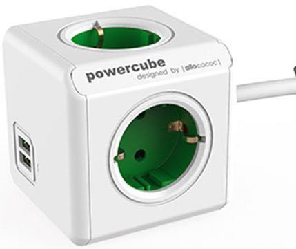 Regleta 4x Schuko H + 2x USB AH 2.1 amp. de 1.5 mts Verde Allocacoc 1402GN-DEEUPC PowerCube