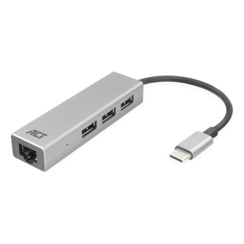 Hub USB 3.1 Gen 1 C M -> 1000Tx RJ45 H + 3x USB A H Metalico ACT