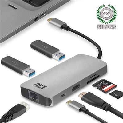 Conver. Multipuerto USB 3.1 Gen 1 C M -> 1000Tx +HDMI AH +2xUSB AH +SD+MicroSD +USB CH Power ACT