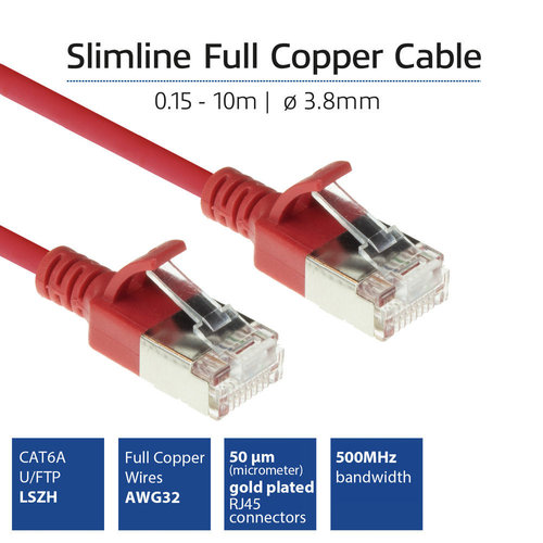 Cables de red slimline Cat6a UTP LSZH AWG32 rojo