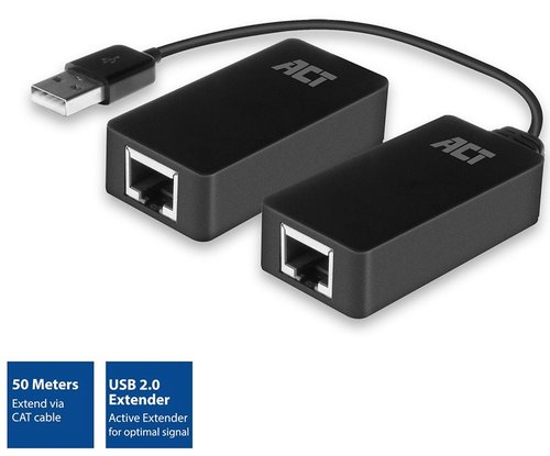 Ampli. USB 2.0 1x AM <-> 1x AH por UTP hasta 50 mts Negro ACT