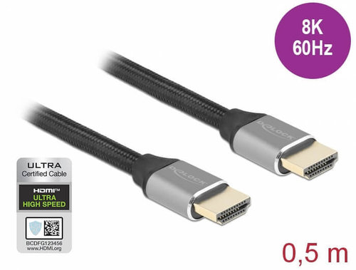 Cable HDMI Ultra High Speed A M-M 48Gbps 8K Certificado Ultra HD de 0.5 m Delock