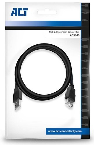 Cable USB 2.0 AM <-> AH 1.8 mts Negro ACT