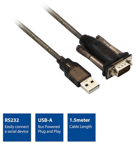 Adapt. USB 2.0 A M <-> Serie RS-232 DB9 M Prolific PL2303RA 1.5 mts ACT