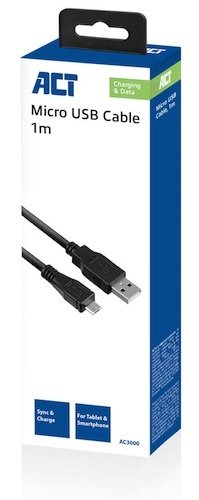 Cable USB 2.0 AM -> Micro USB BM de 1 mts ACT