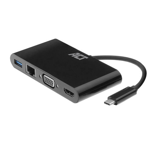 Conver. Multipuerto USB 3.2 Gen 1 C M -> RJ45 + VGA +HDMI + 1xUSB A Negro ACT