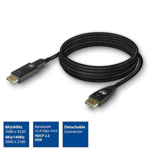 Cable DisplayPort AOC 1.4 M-M 8K de 10 mts Hibrido con conector desmontable ACT