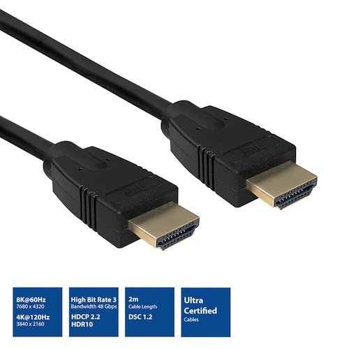 Cable HDMI Ultra High Speed A M-M 48Gbps 8K Certificado de 2 mts AWG30 ACT