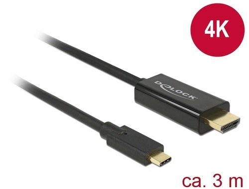 Cable USB Type C M -> HDMI A M modo alternativo DP 4K 30Hz de 3 mts negro Delock
