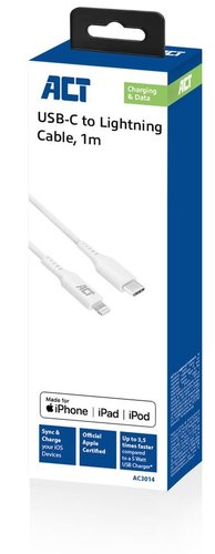 Cable USB 2.0 CM <-> Apple Lightning Macho 1 mts Certificado MFI ACT