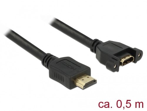 Cable HDMI A M <-> HDMI A H con tuercas 0.5 mts Negro Delock