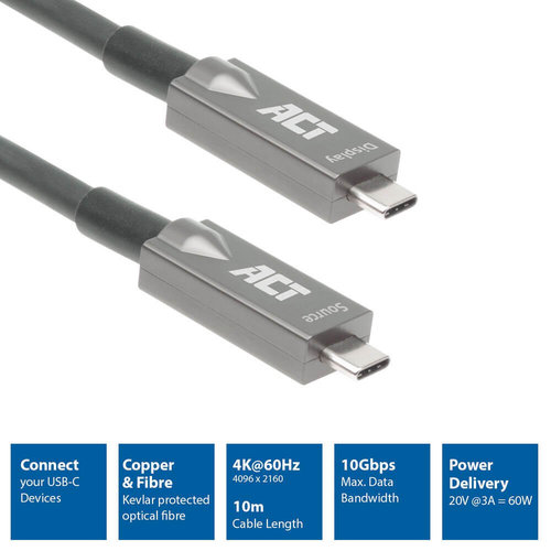 Cable USB-C 3.2 Gen2 AOC de 10 mts ACT