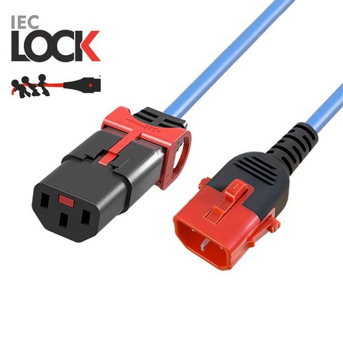 Cable Ali. Ext. IEC320-C13H IEC Lock+ <-> IEC320-C14M IEC Lock 1.5 mts Azul ACT