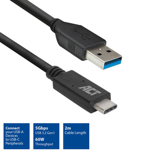 Cable USB 3.2 Gen1 AM - CM de 2 mts 60W Power Delivery ACT