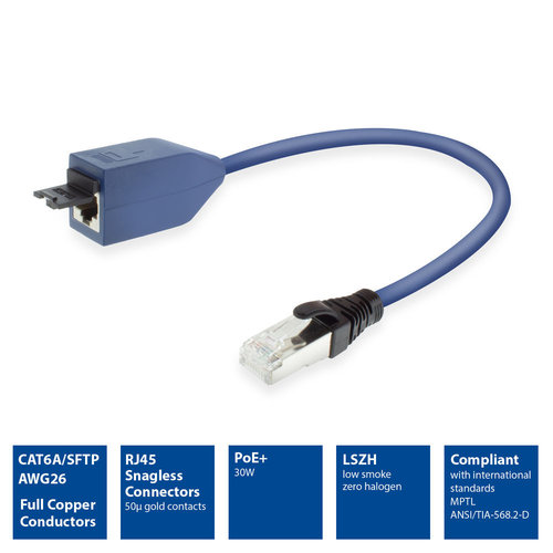 Lati. Cat6a RJ45 M-H 1 mts SFTP LSZH AWG26 Azul con capuchon protector ACT