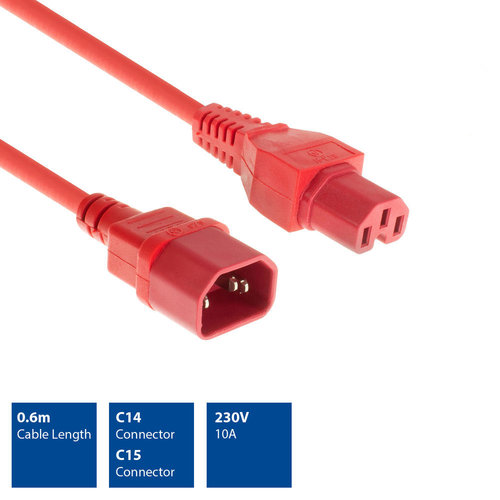 Cable Ali. Ext. C14 M <-> C15 H de 0.6 mts Rojo ACT
