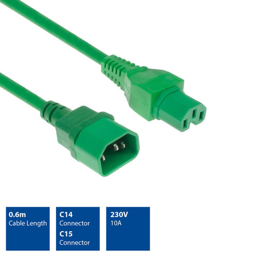 Cable Ali. Ext. C14 M <-> C15 H de 0.6 mts Verde ACT