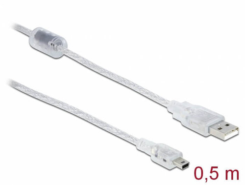 Cable USB 2.0 AM -> Mini BM de 0.5 mts transparent Delock