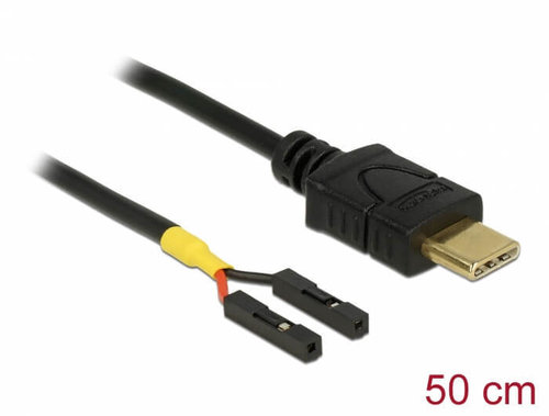 Cable USB Tipo C M -> 2x cabezales de pines hembra separados para alimentacion Delock