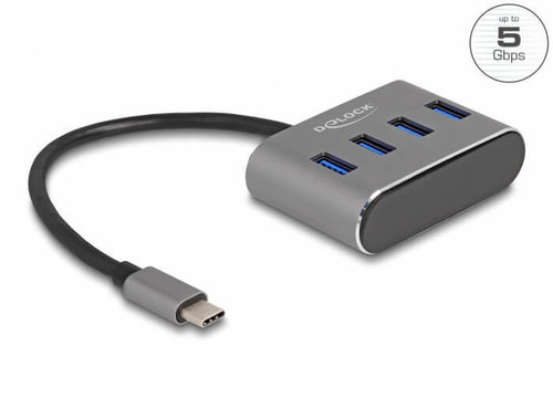 Hub USB 3.2 Gen 1 CM -> 4x USB AH puertos verticales Gris de 20 cm Delock