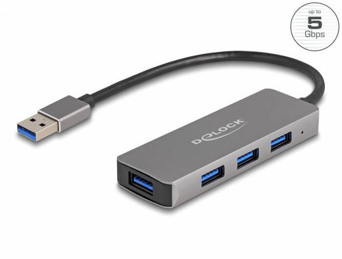 Hub USB 3.2 Gen 1 AM -> 4x USB AH Gris de 20 cm Delock