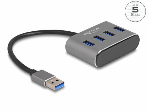 Hub USB 3.2 Gen 1 AM -> 4x USB AH puertos verticales Gris de 20 cm Delock