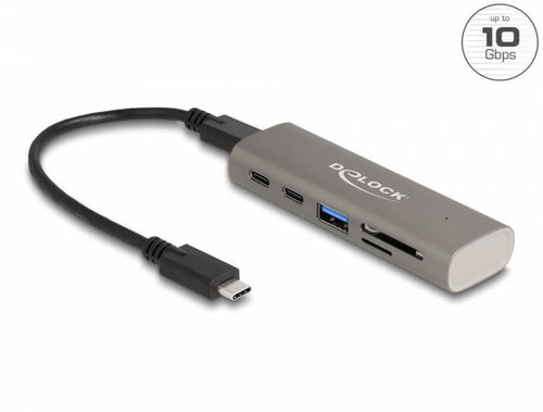 Hub USB 3.2 Gen 2 10 Gbps CM -> 3x USB CH + 1x USB AH + SD + Micro SD Negro Delock