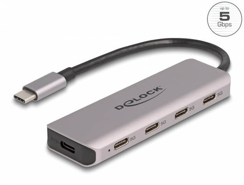 Hub USB 3.2 Gen 1 5 Gbps CM -> 4x USB CH + 1x USB CH Alimentacion Negro Delock
