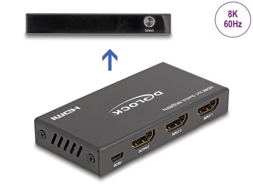 Conmut. HDMI 8K 2x AH -> 1x AH + USB Micro BH Power + mando a distancia Delock