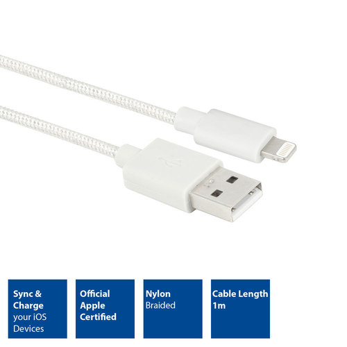 Cable USB 2.0 AM <-> Apple Lightning Macho 1 mts Certificado MFI Blanco ACT