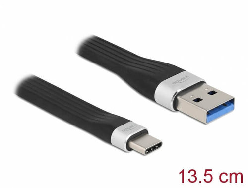 Cable Plano Flexible USB 3.2 Gen 1 A M -> USB C M de 13.5 cm PD 3 A Delock