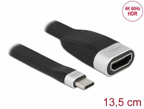 Cable Plano Flexible USB C M -> HDMI A H DP Alt Mode 4K 60 Hz de 13.5 cm Delock